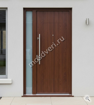 Высокая входная дверь в коттедж коричневого цвета со стеклом - купить от производителя Мосдвери Высокая входная дверь в коттедж коричневого цвета со стеклом
